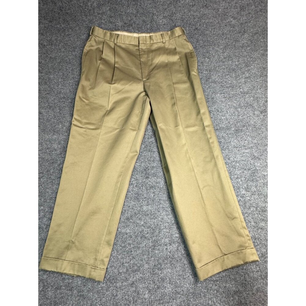 Corbin mens 38 OTC Khaki Pleated Trousers Cotton Pants